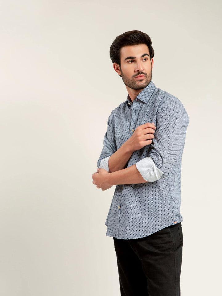 Navy & White Geometric Printed Shirt Brumano Pakistan