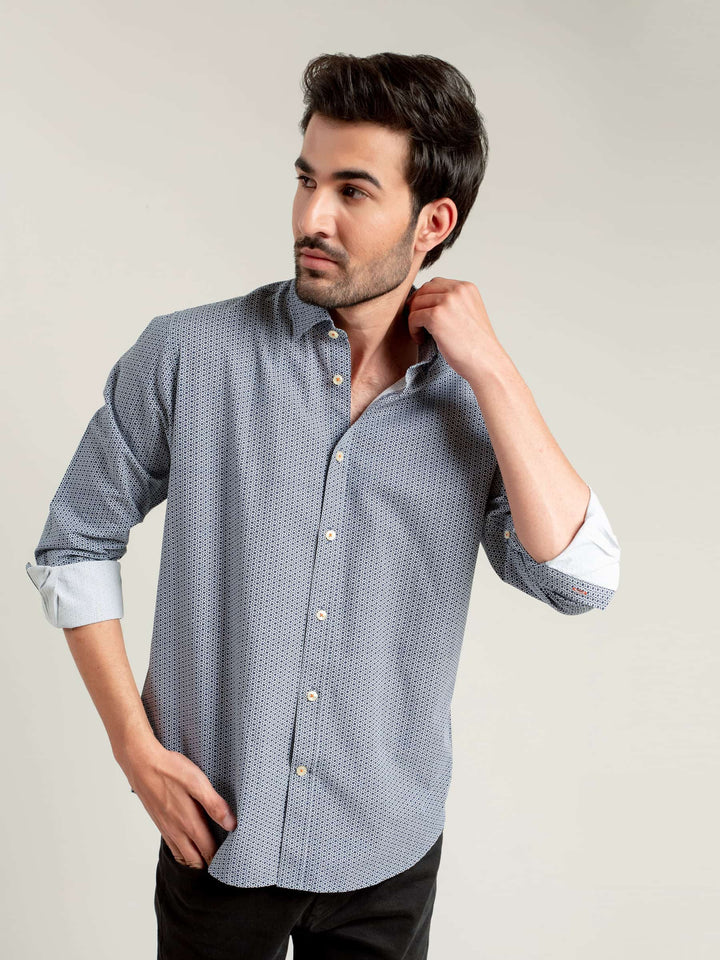 Navy & White Geometric Printed Shirt Brumano Pakistan