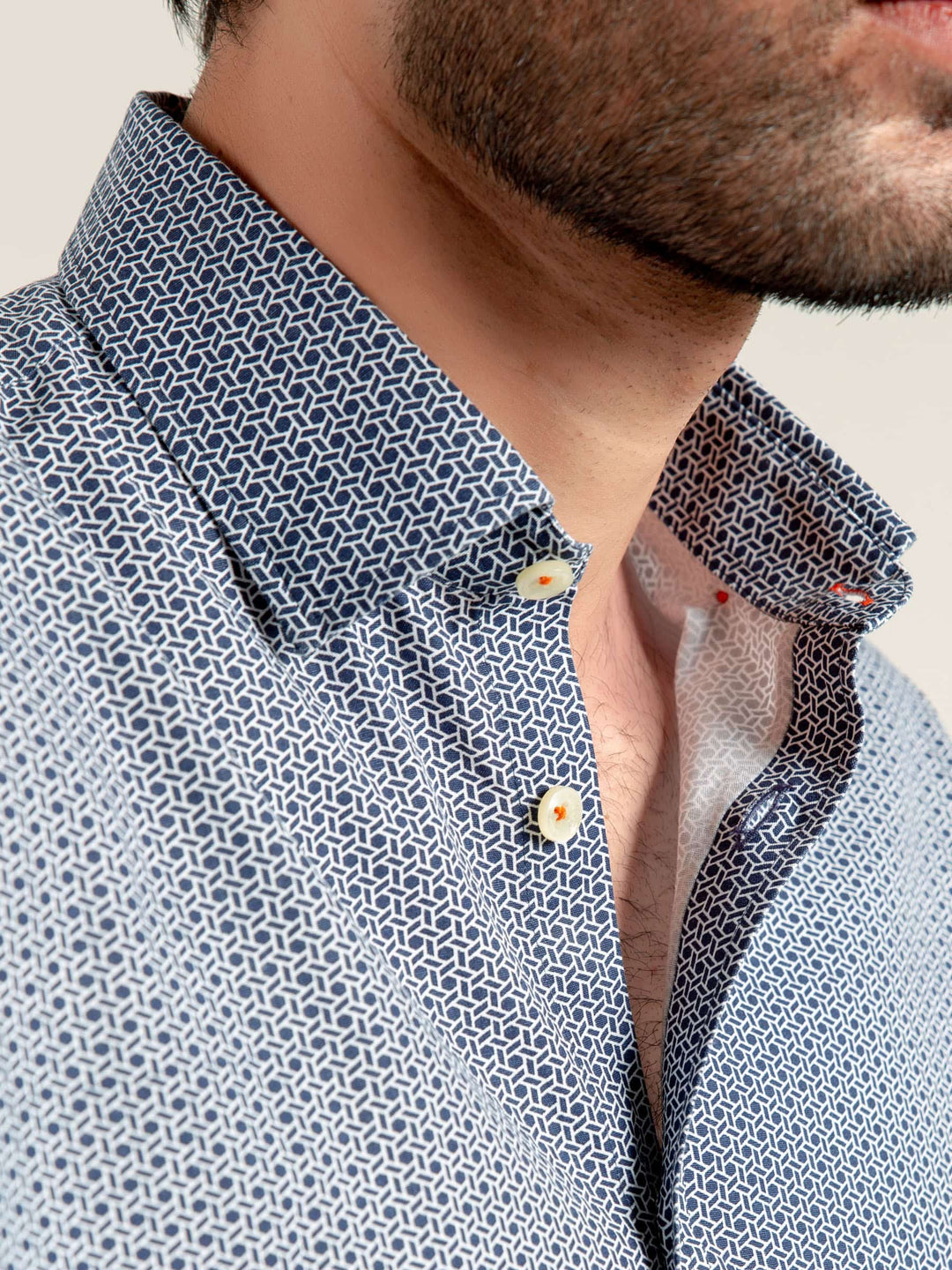 Navy & White Geometric Printed Shirt Brumano Pakistan