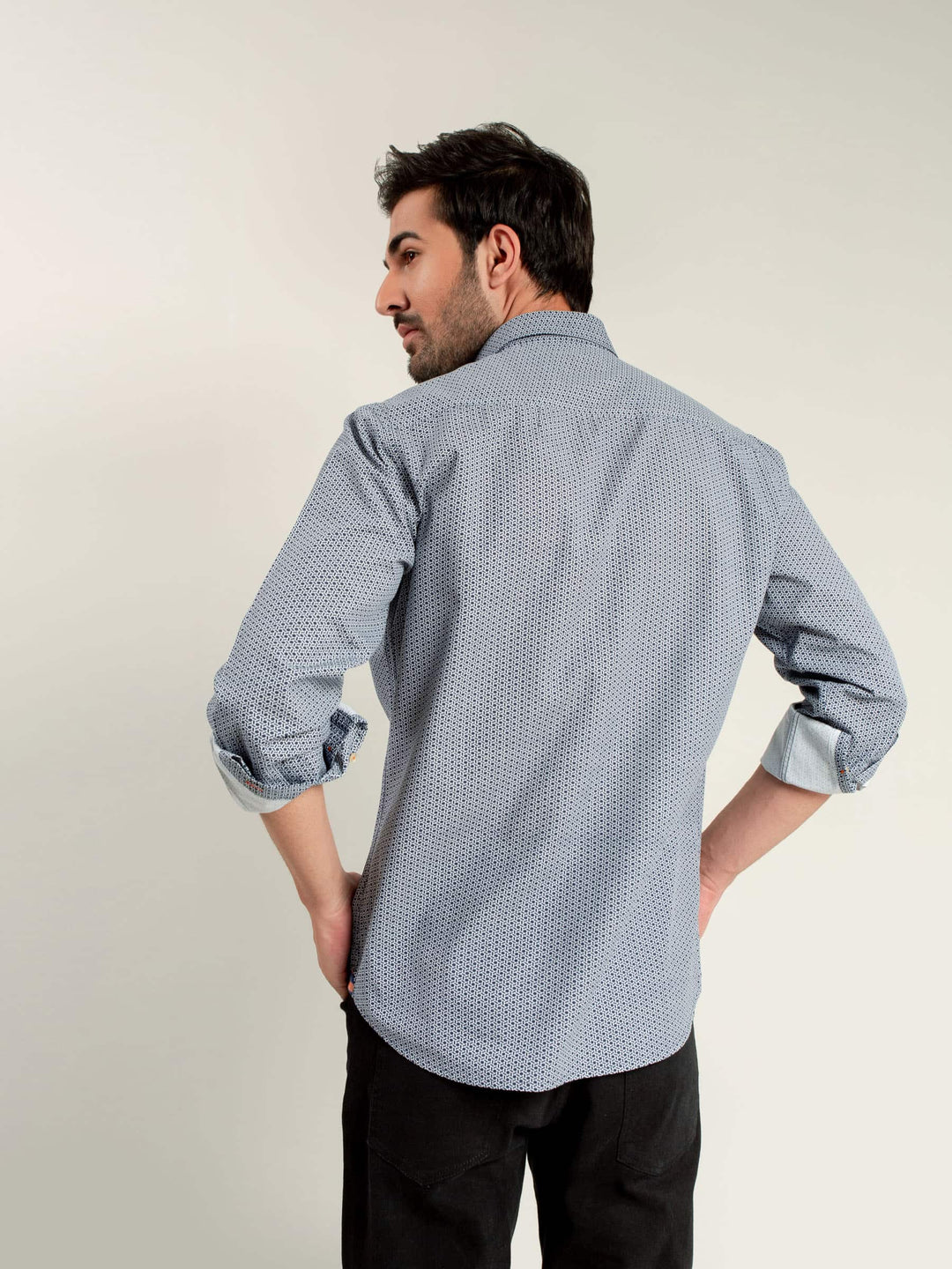 Navy & White Geometric Printed Shirt Brumano Pakistan