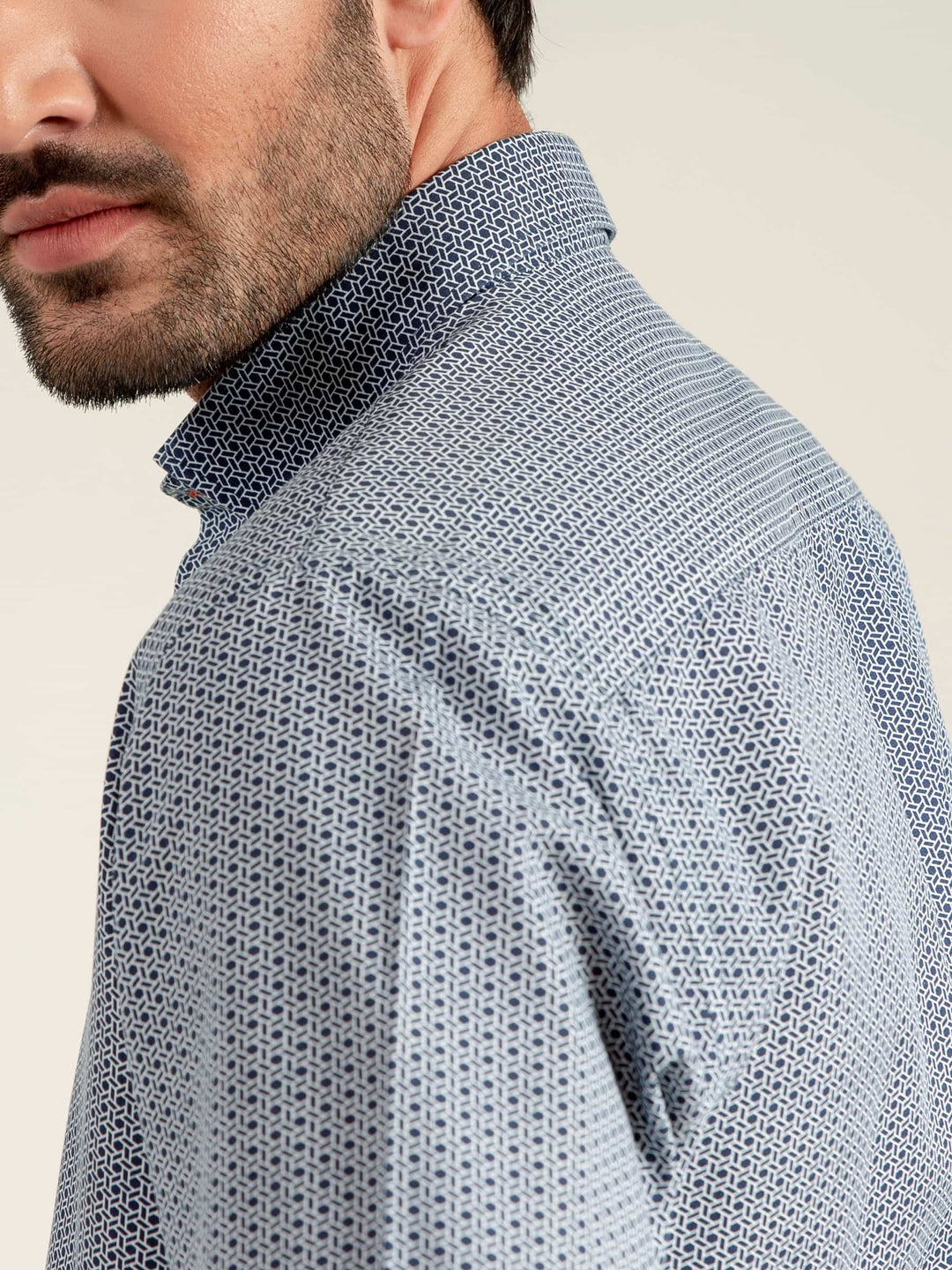Navy & White Geometric Printed Shirt Brumano Pakistan
