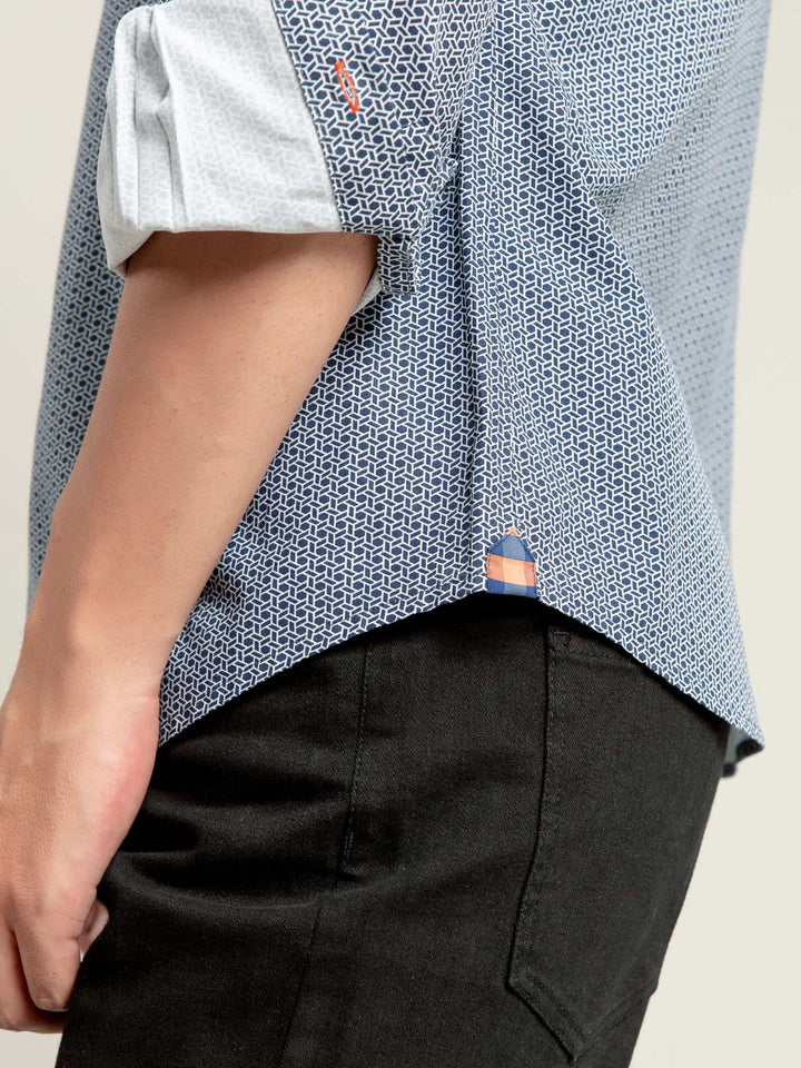 Navy & White Geometric Printed Shirt Brumano Pakistan