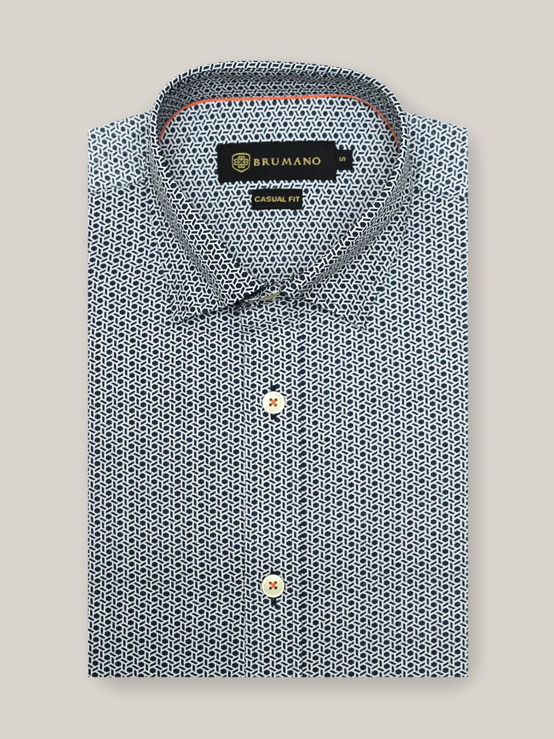 Navy & White Geometric Printed Shirt Brumano Pakistan