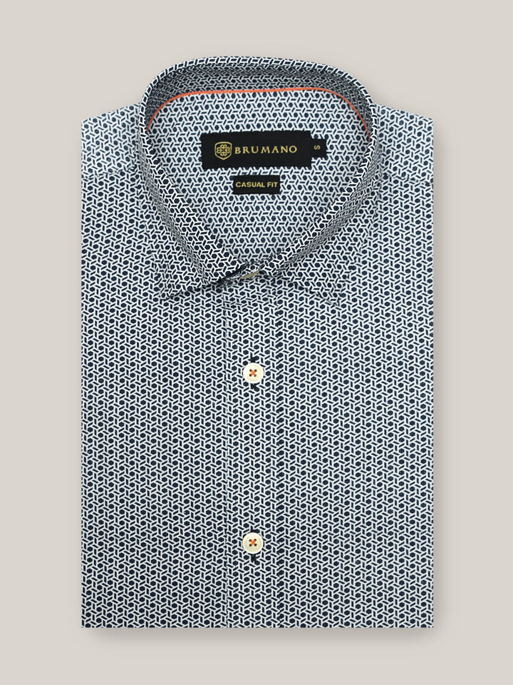 Navy & White Geometric Printed Shirt Brumano Pakistan