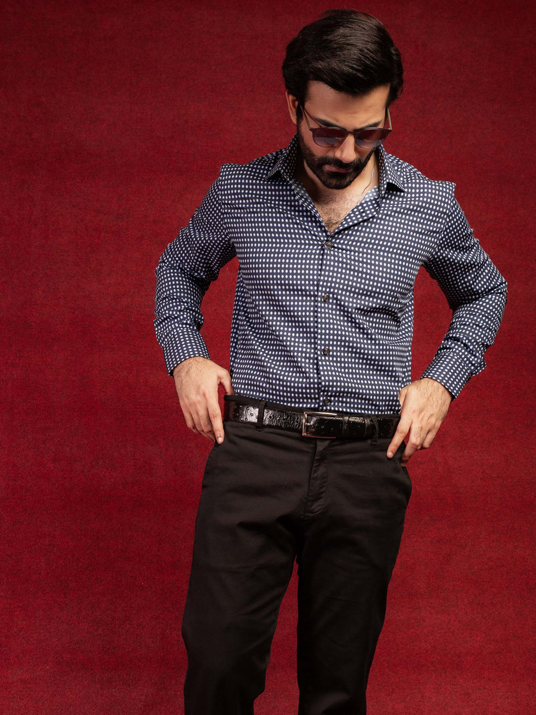 Navy & White Polka Dot Shirt Brumano Pakistan