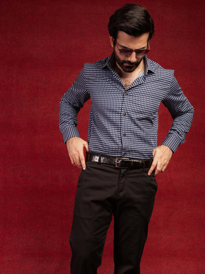 Navy & White Polka Dot Shirt Brumano Pakistan