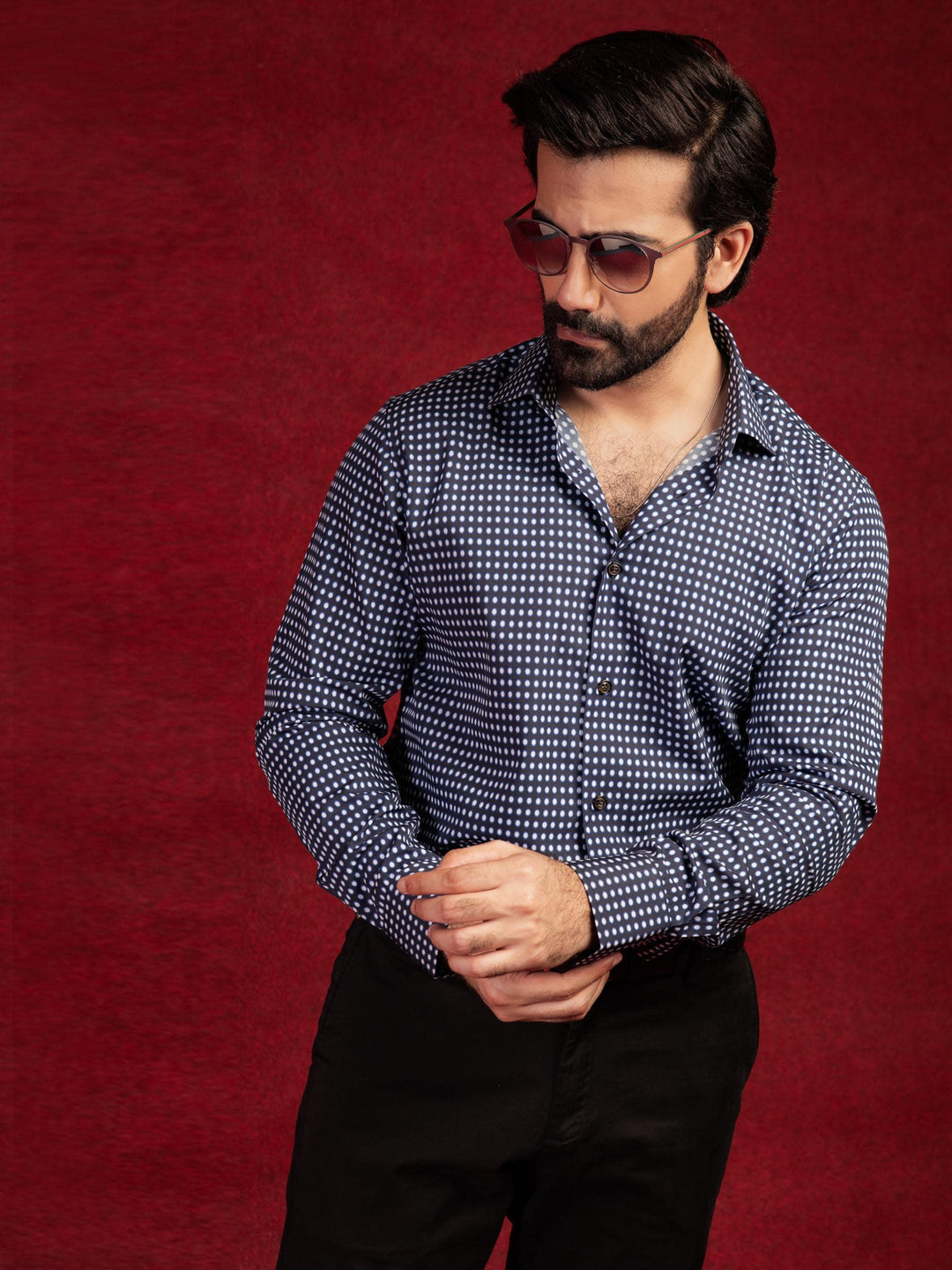 Navy & White Polka Dot Shirt Brumano Pakistan