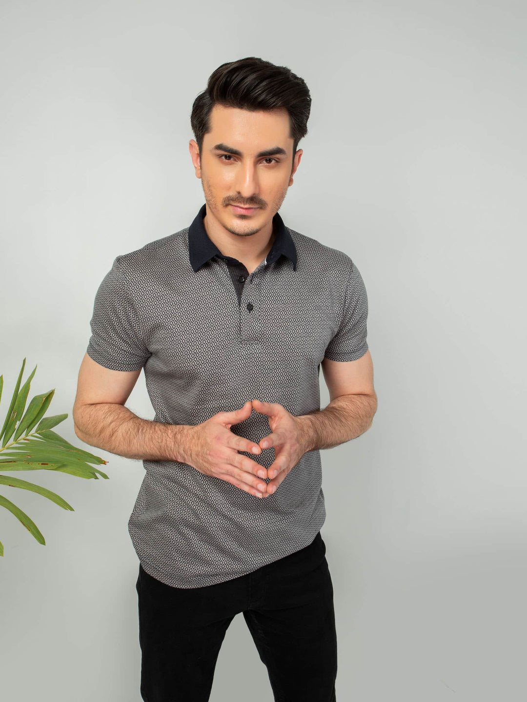 Navy & beige Jacquard Polo Shirt Brumano Pakistan