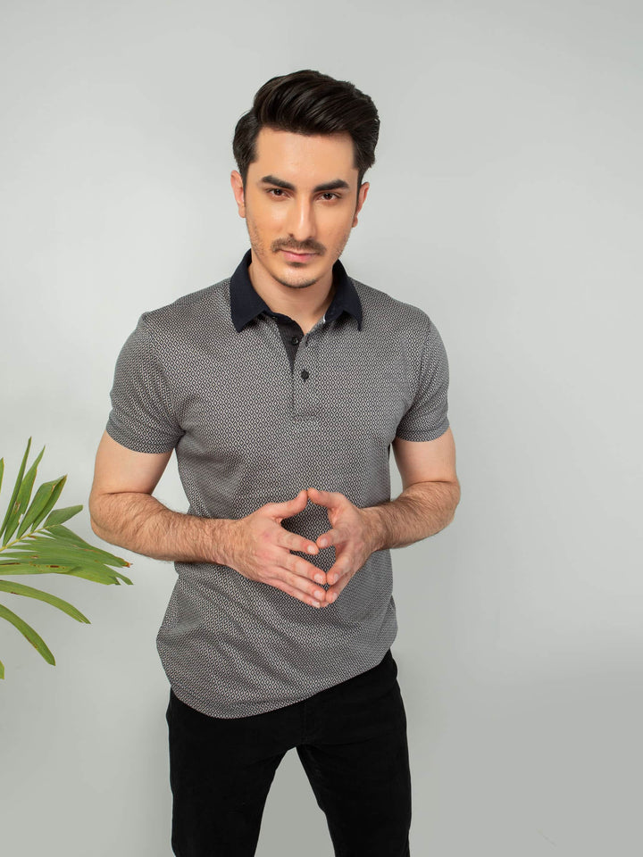 Navy & beige Jacquard Polo Shirt Brumano Pakistan