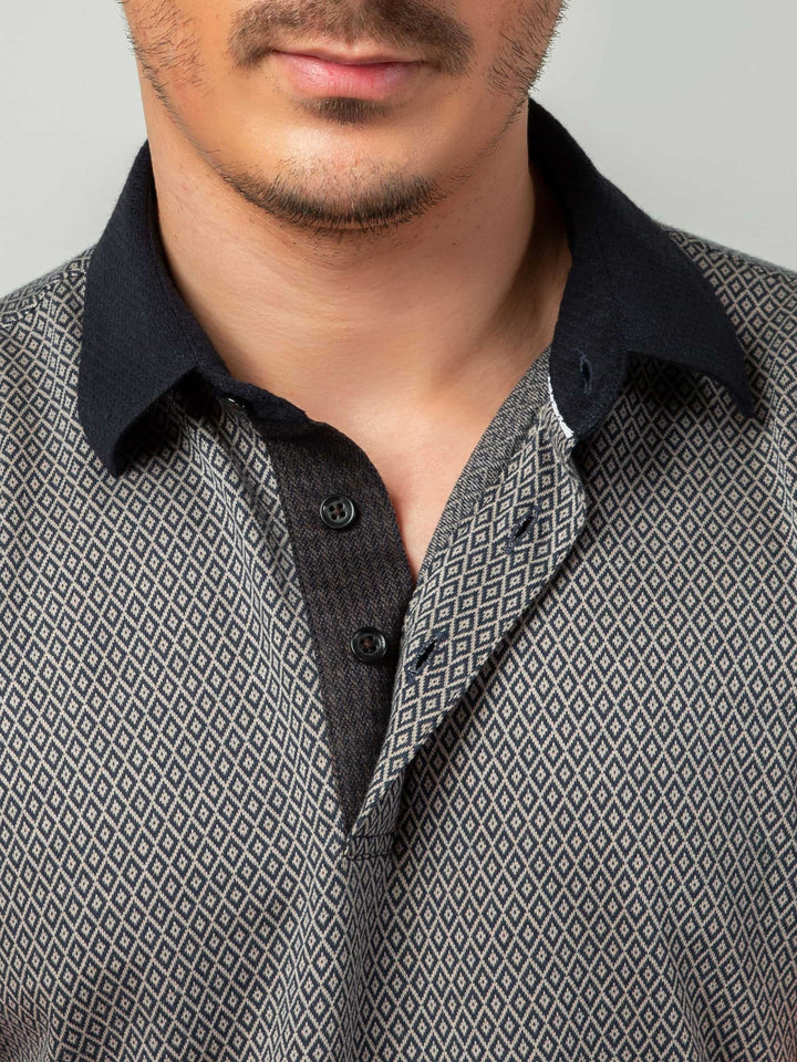 Navy & beige Jacquard Polo Shirt Brumano Pakistan