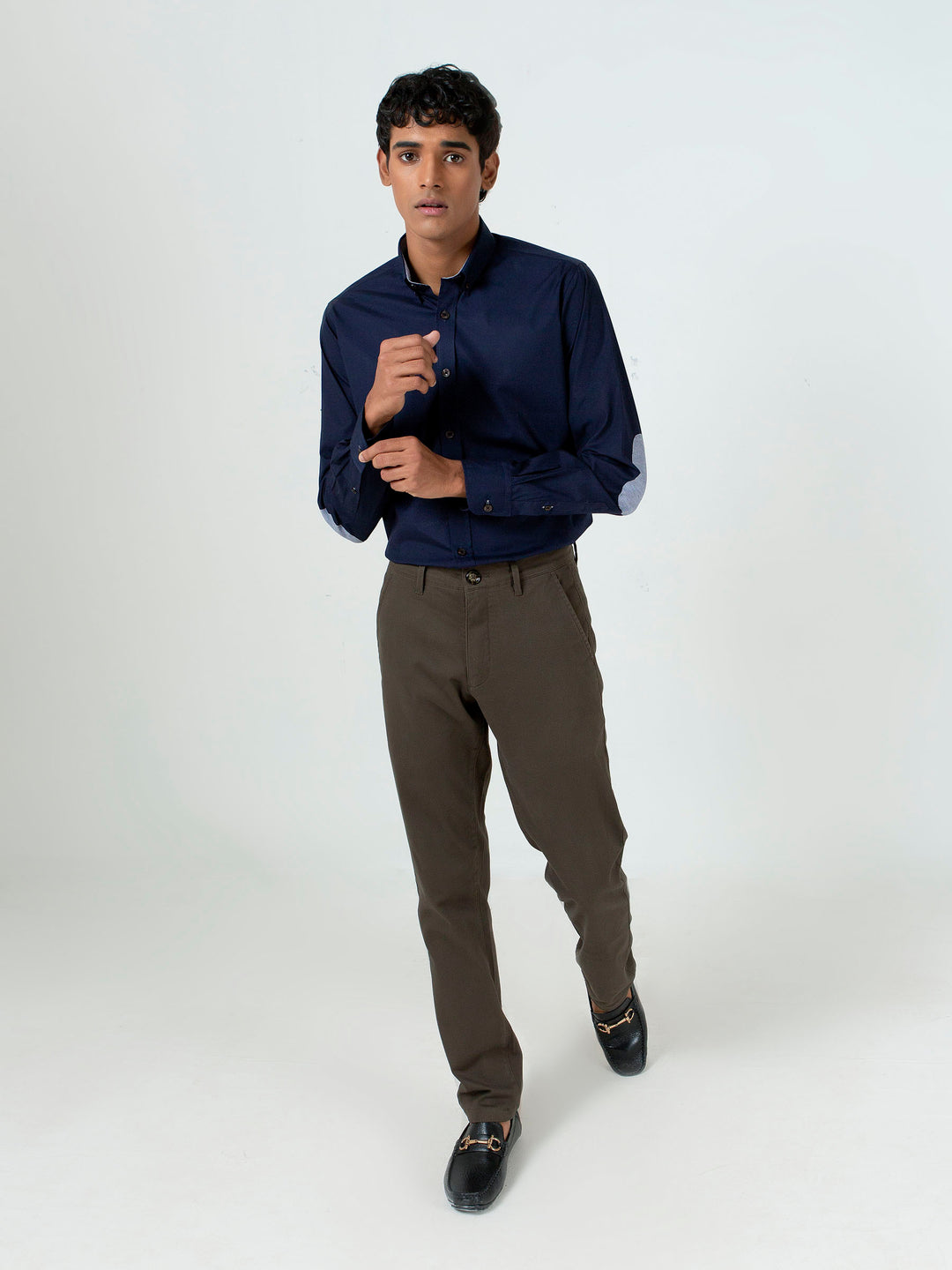 Navy Blue Button Down Shirt With Elbow Patch Brumano Pakistan