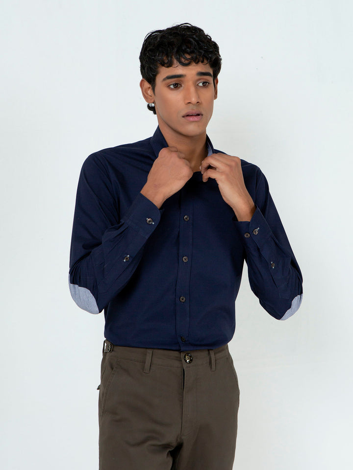 Navy Blue Button Down Shirt With Elbow Patch Brumano Pakistan