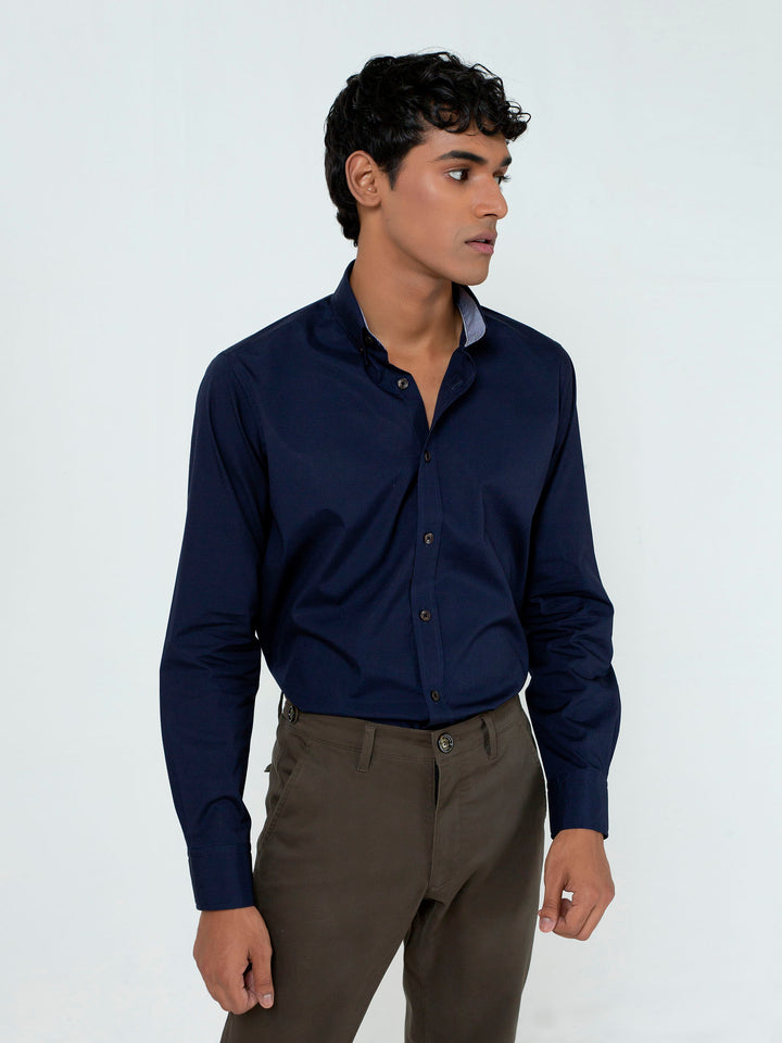Navy Blue Button Down Shirt With Elbow Patch Brumano Pakistan