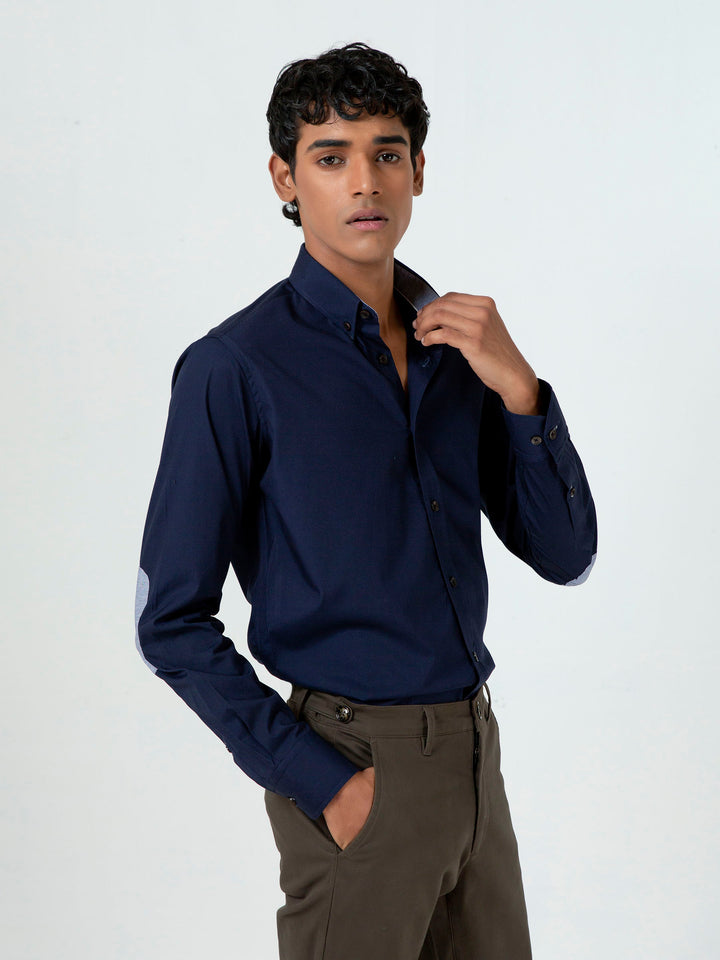 Navy Blue Button Down Shirt With Elbow Patch Brumano Pakistan