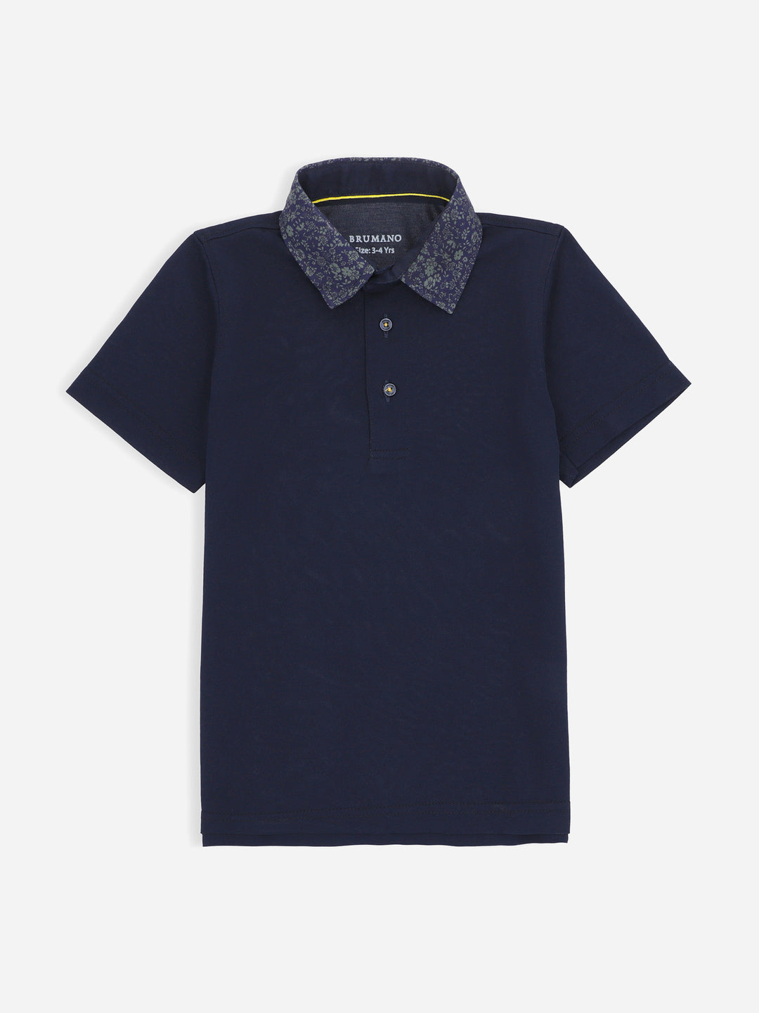 Navy Blue Casual Polo Shirt With Printed Floral Collar Brumano Pakistan