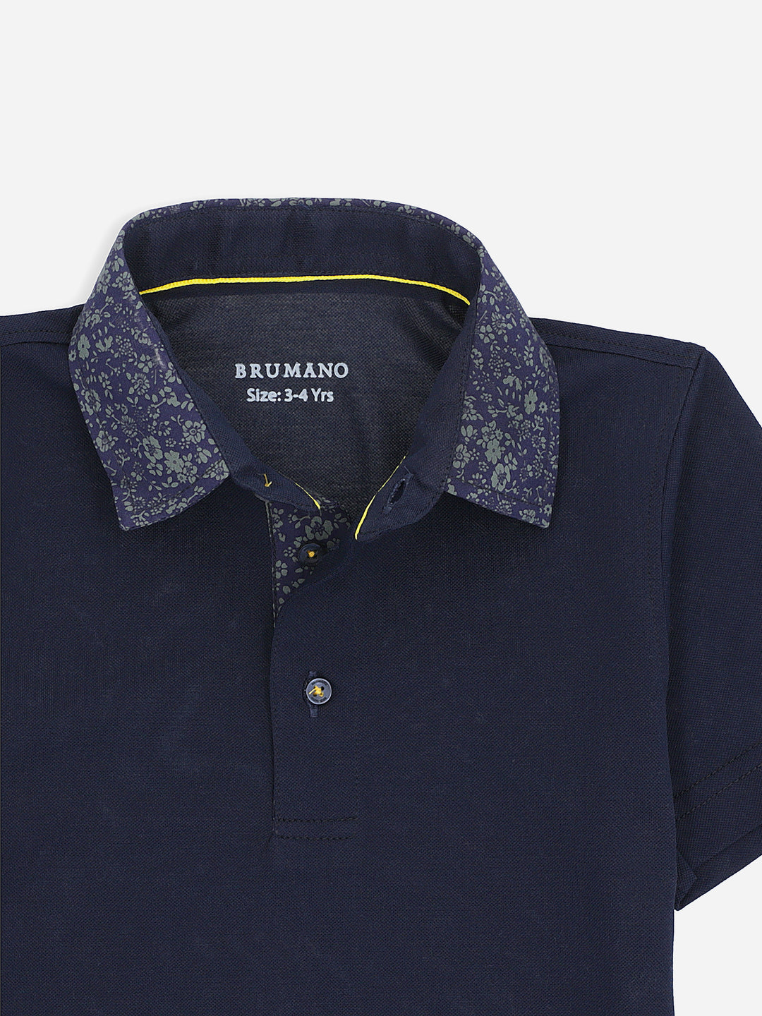 Navy Blue Casual Polo Shirt With Printed Floral Collar Brumano Pakistan