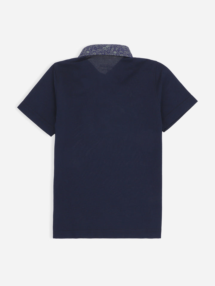 Navy Blue Casual Polo Shirt With Printed Floral Collar Brumano Pakistan