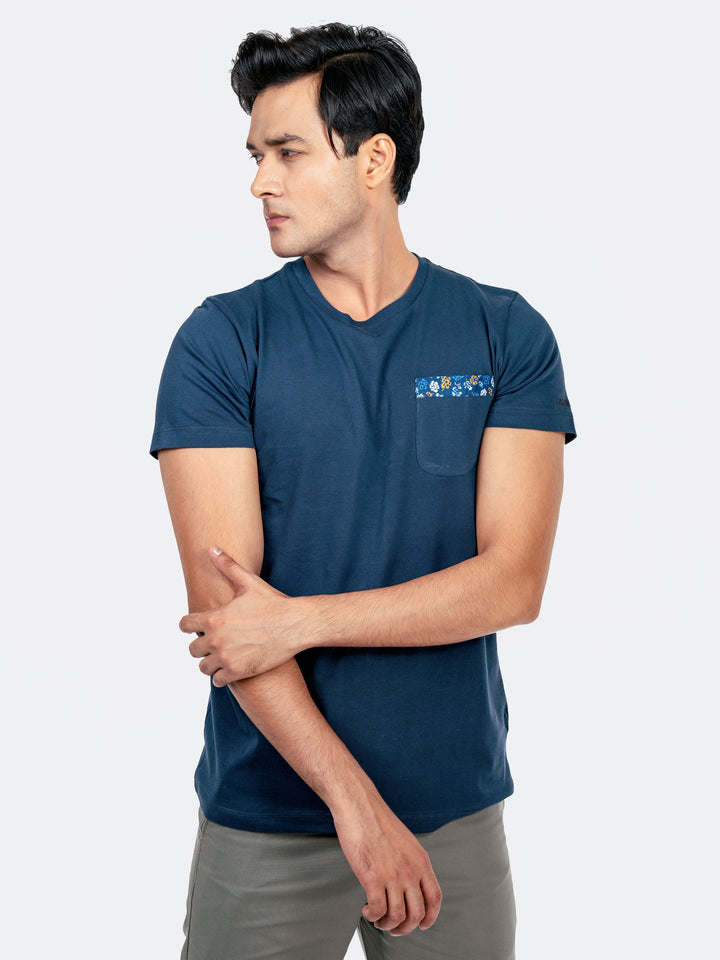 Navy Blue Crew Neck T-Shirt With Pocket Brumano Pakistan