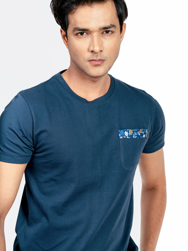Navy Blue Crew Neck T-Shirt With Pocket Brumano Pakistan