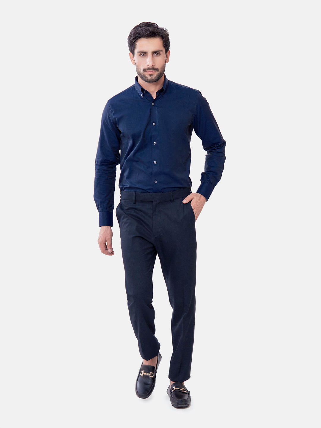 Navy Blue Diamond Patterned Button Down Shirt Brumano Pakistan