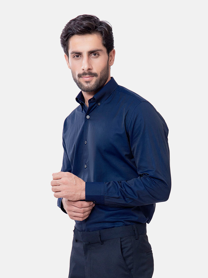 Navy Blue Diamond Patterned Button Down Shirt Brumano Pakistan