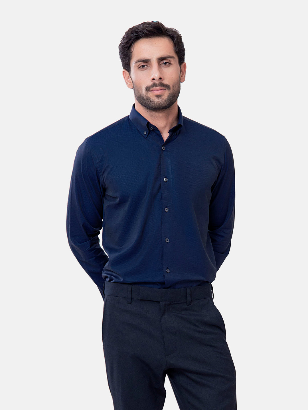 Navy Blue Diamond Patterned Button Down Shirt Brumano Pakistan