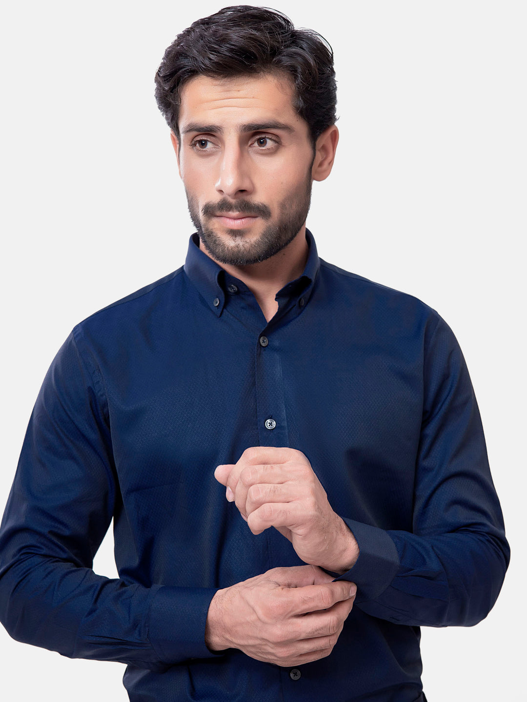 Navy Blue Diamond Patterned Button Down Shirt Brumano Pakistan