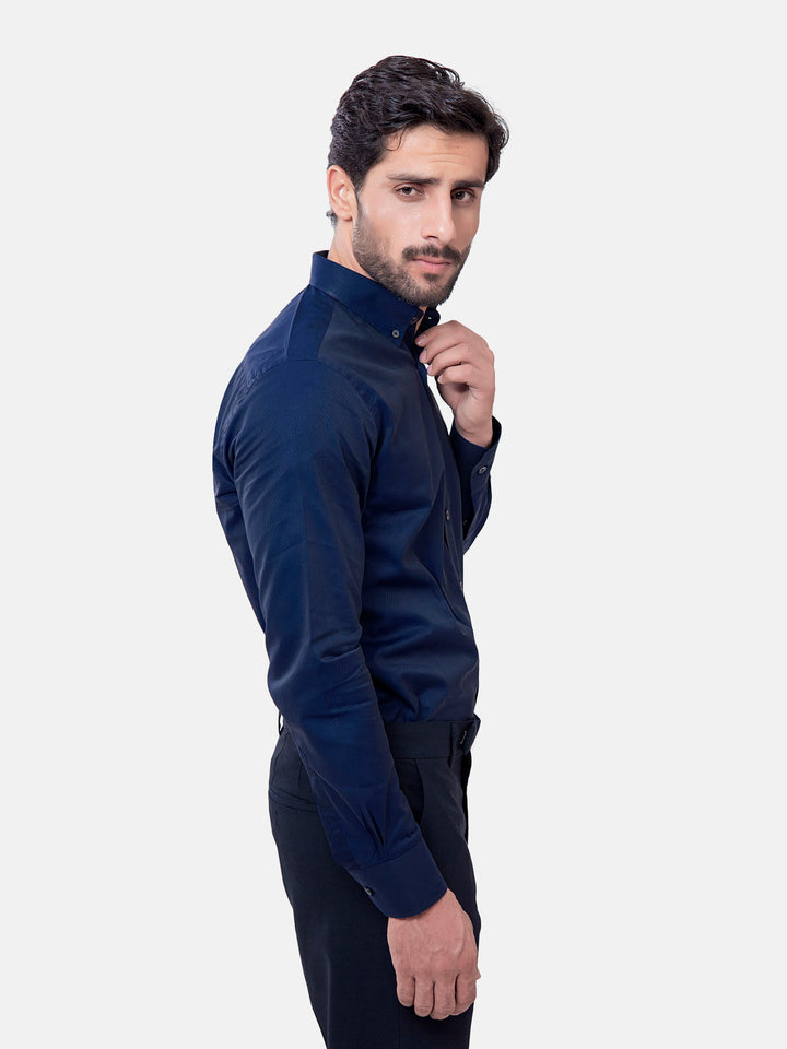 Navy Blue Diamond Patterned Button Down Shirt Brumano Pakistan