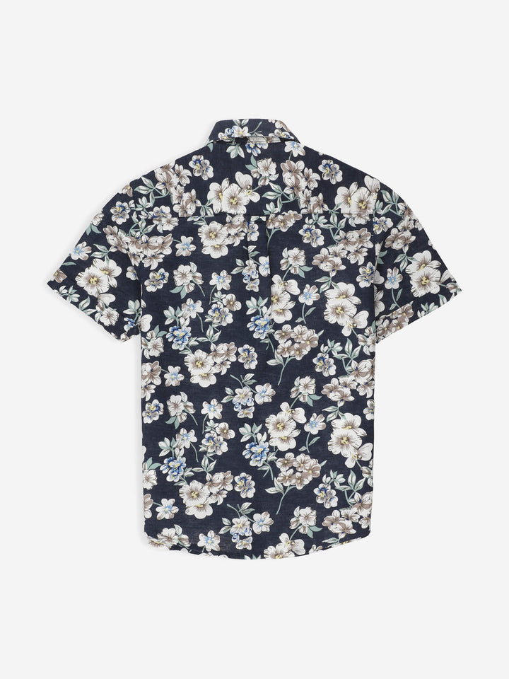 Navy Blue Floral Printed Half Sleeve Shirt Brumano Pakistan