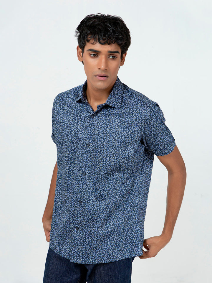 Navy Blue Floral Printed Half Sleeve Shirt Brumano Pakistan