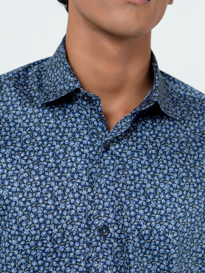 Navy Blue Floral Printed Half Sleeve Shirt Brumano Pakistan