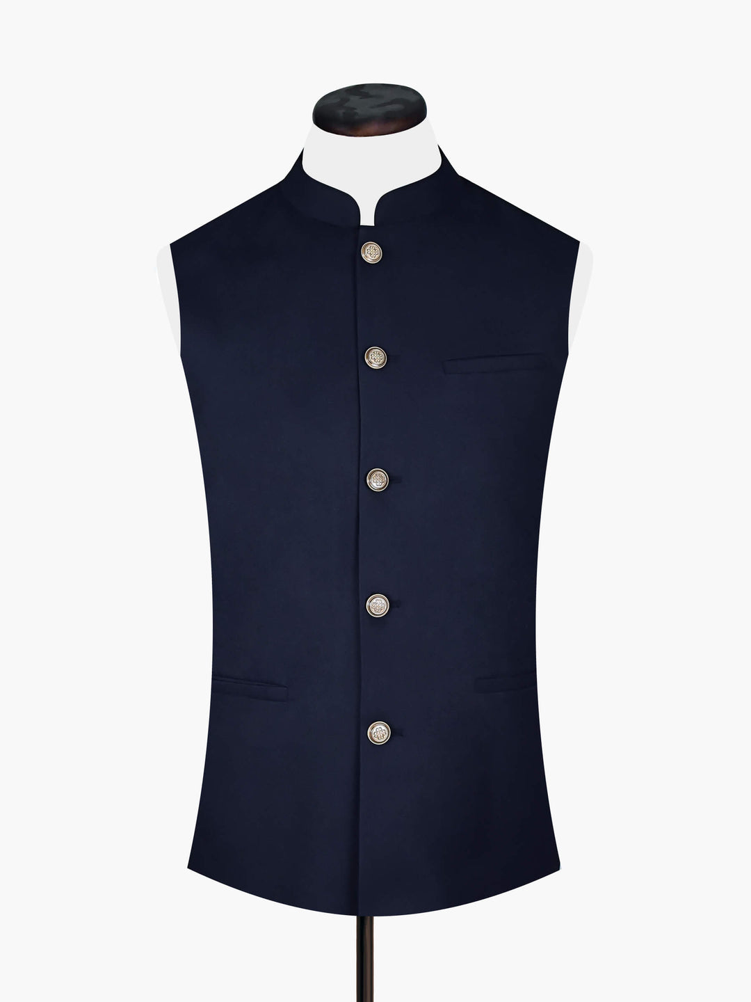 Navy Blue Formal Waistcoat With Brown Buttons Brumano Pakistan