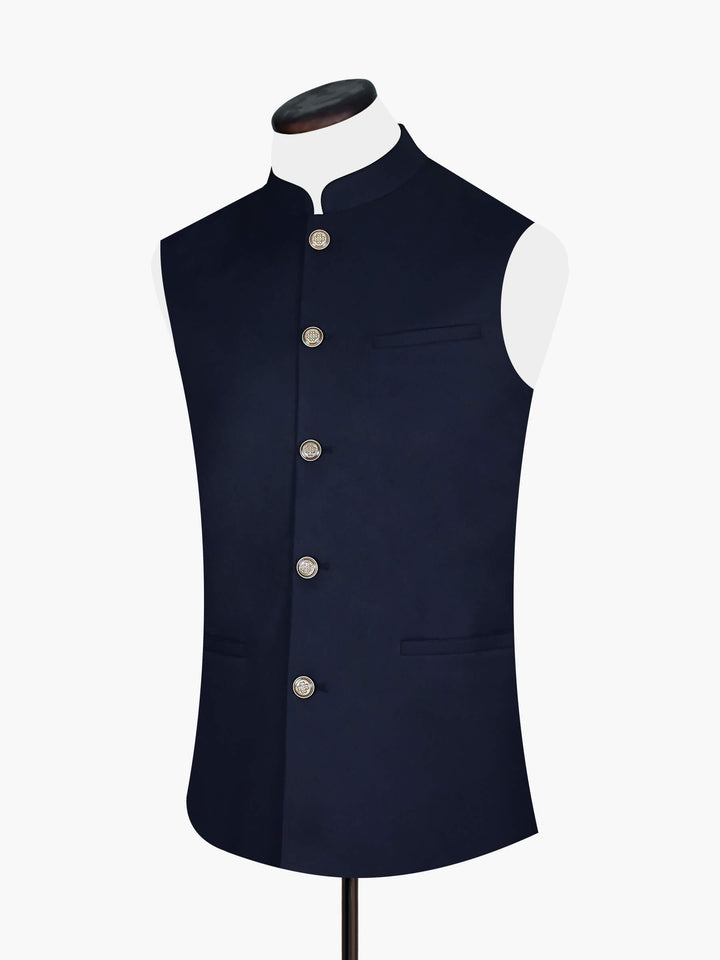 Navy Blue Formal Waistcoat With Brown Buttons Brumano Pakistan