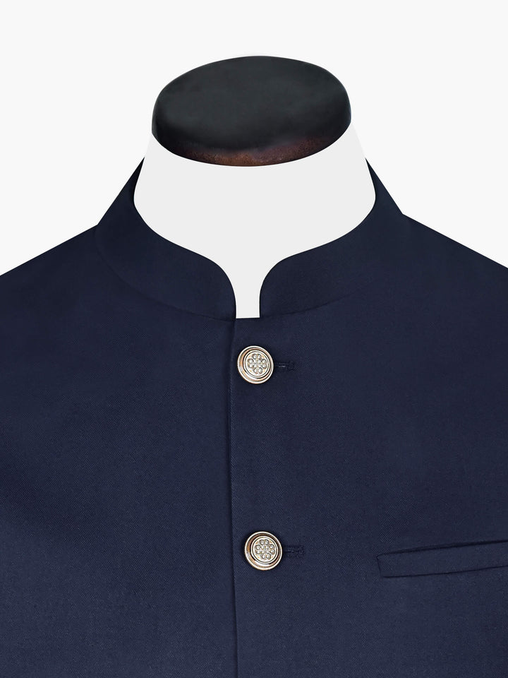 Navy Blue Formal Waistcoat With Brown Buttons Brumano Pakistan
