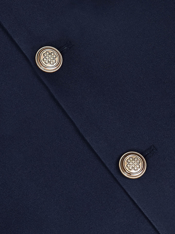Navy Blue Formal Waistcoat With Brown Buttons Brumano Pakistan
