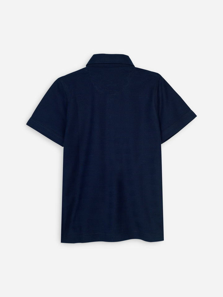 Navy Blue Horizontal Textured Casual Polo Brumano Pakistan