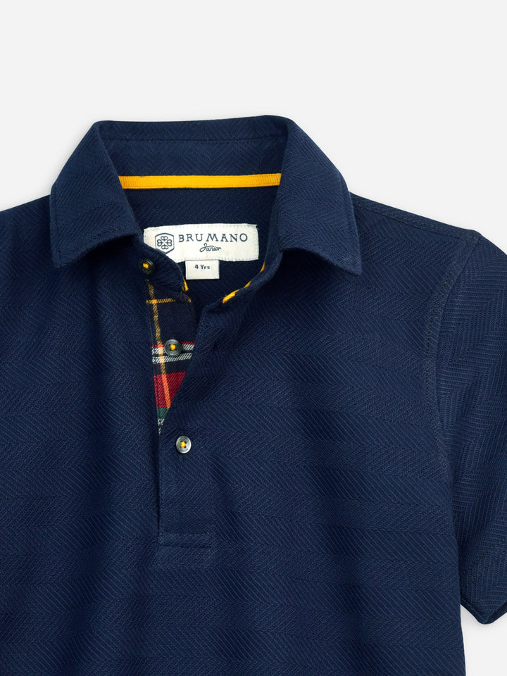 Navy Blue Horizontal Textured Casual Polo Brumano Pakistan