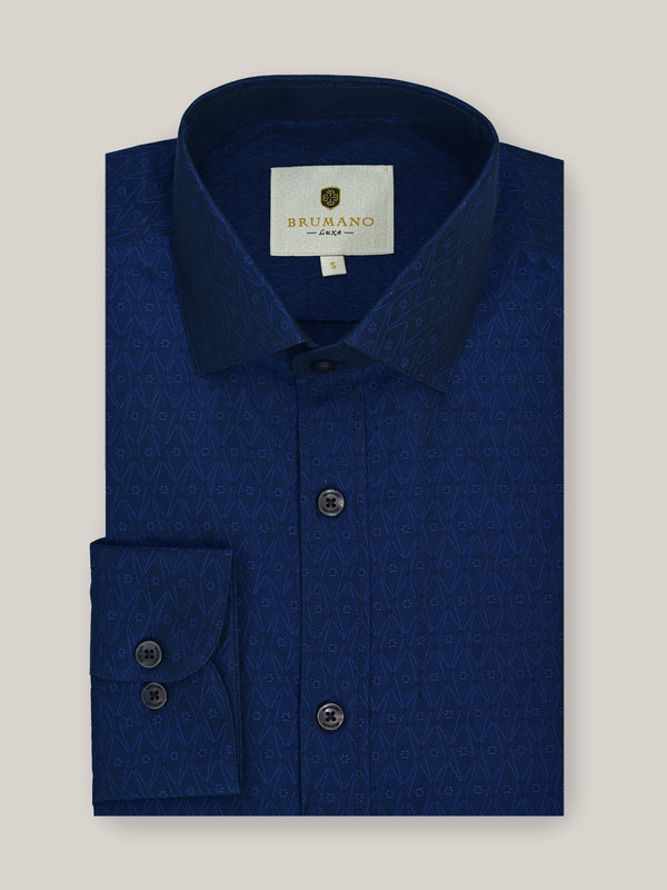 Navy Blue Jacquard Patterned Shirt Brumano Pakistan 
