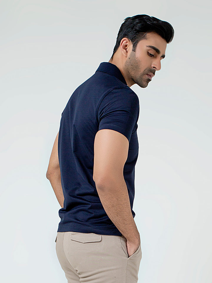 Navy Blue Polo With Sporty Collar