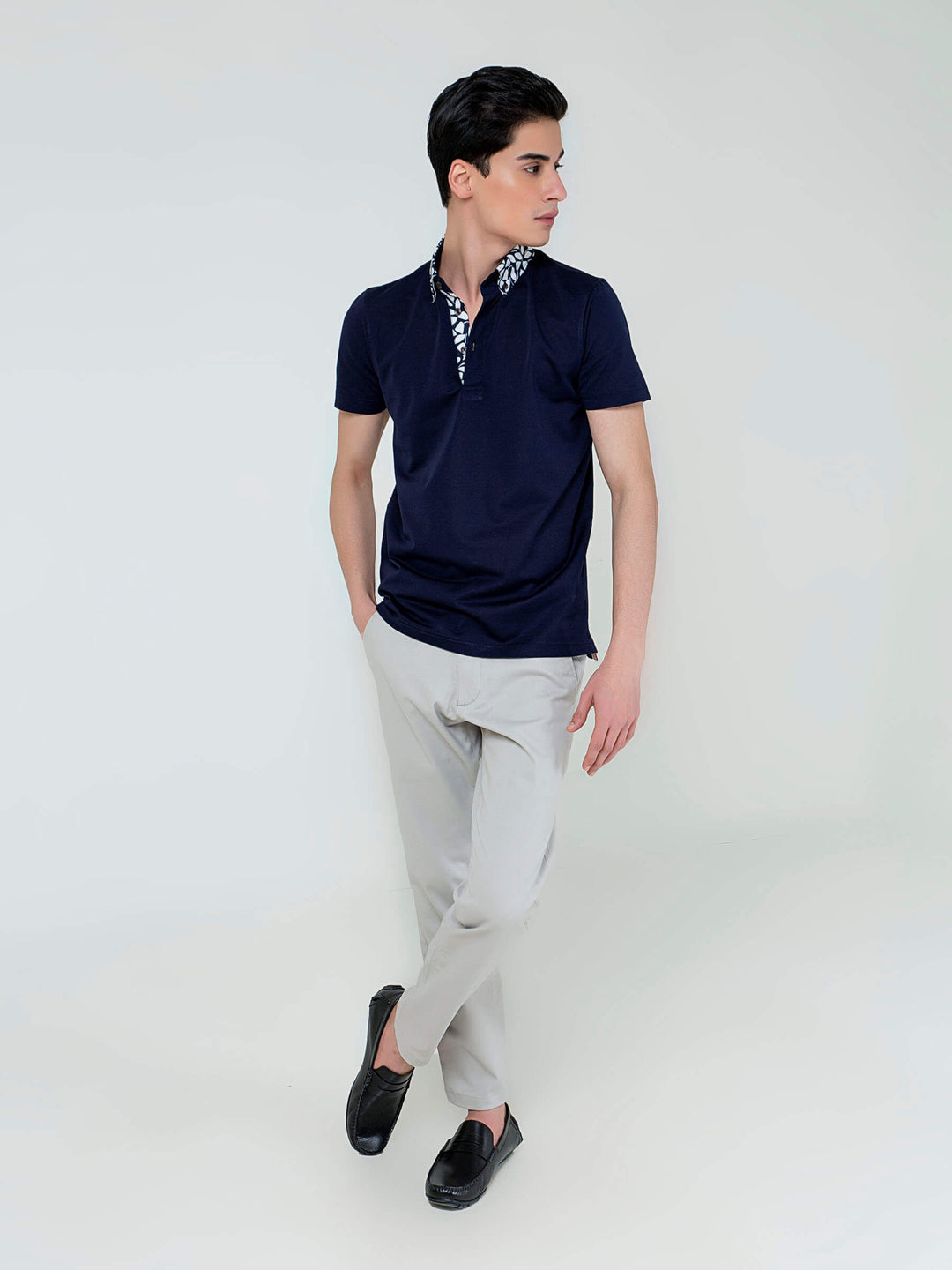 Navy Blue Polo With White Printed Collar Brumano Pakistan