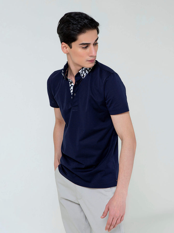 Navy Blue Polo With White Printed Collar Brumano Pakistan