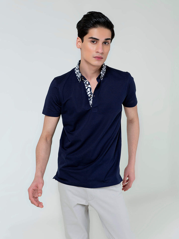 Navy Blue Polo With White Printed Collar Brumano Pakistan