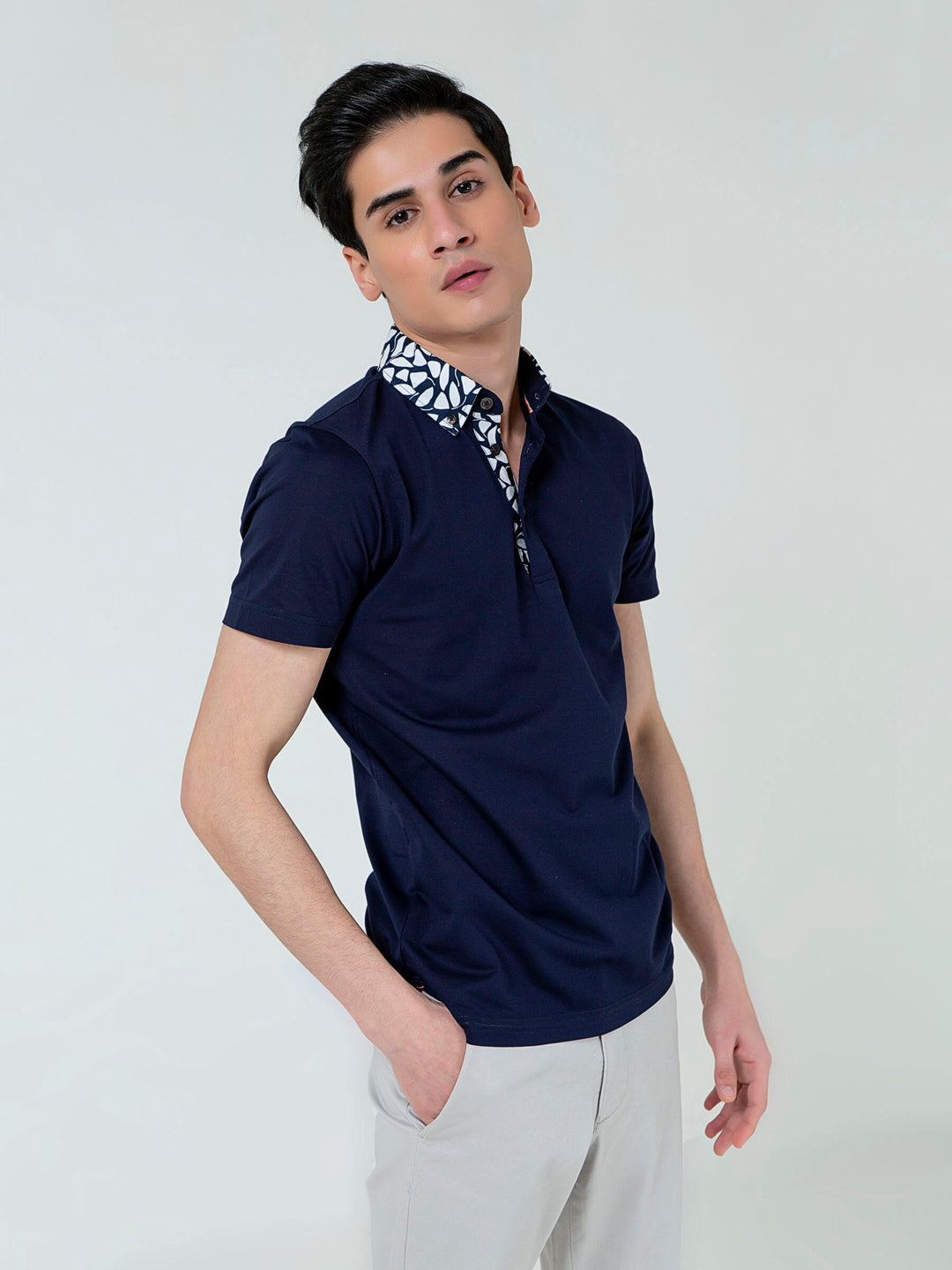 Navy Blue Polo With White Printed Collar Brumano Pakistan