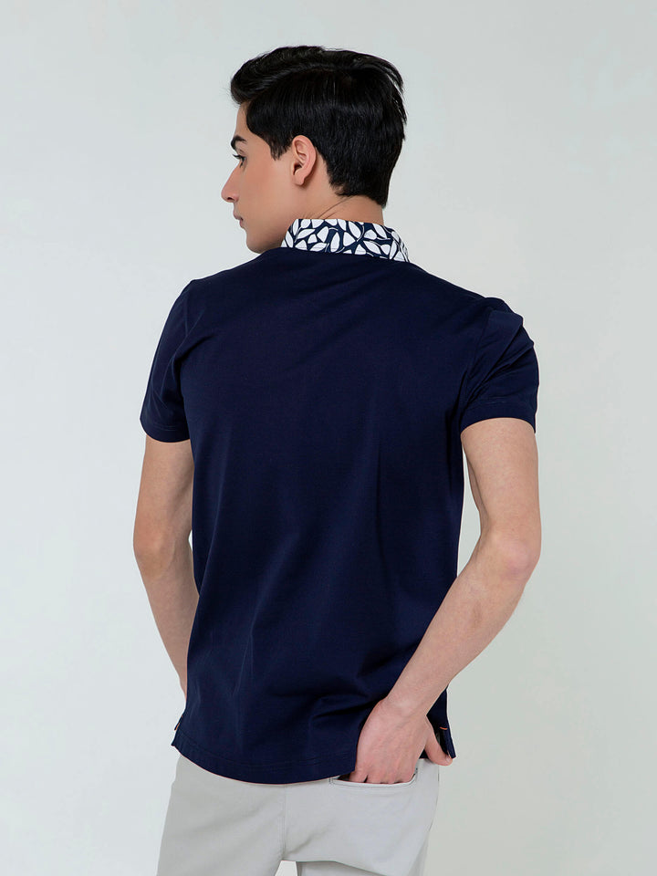 Navy Blue Polo With White Printed Collar Brumano Pakistan