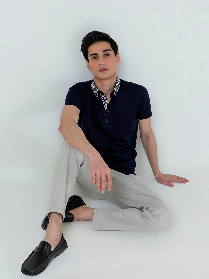 Navy Blue Polo With White Printed Collar Brumano Pakistan