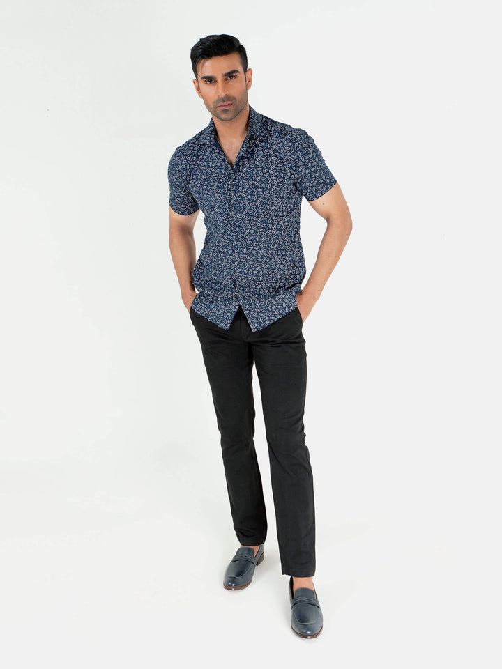 Navy Blue Printed Half Sleeve Shirt Brumano Pakistan