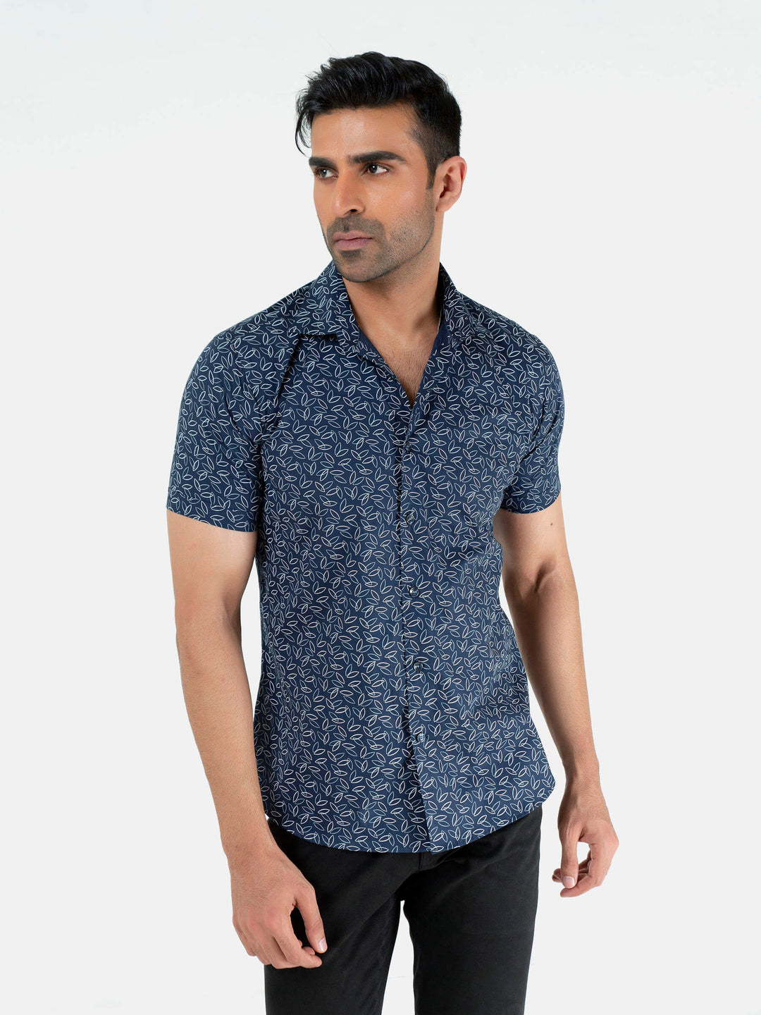 Navy Blue Printed Half Sleeve Shirt Brumano Pakistan