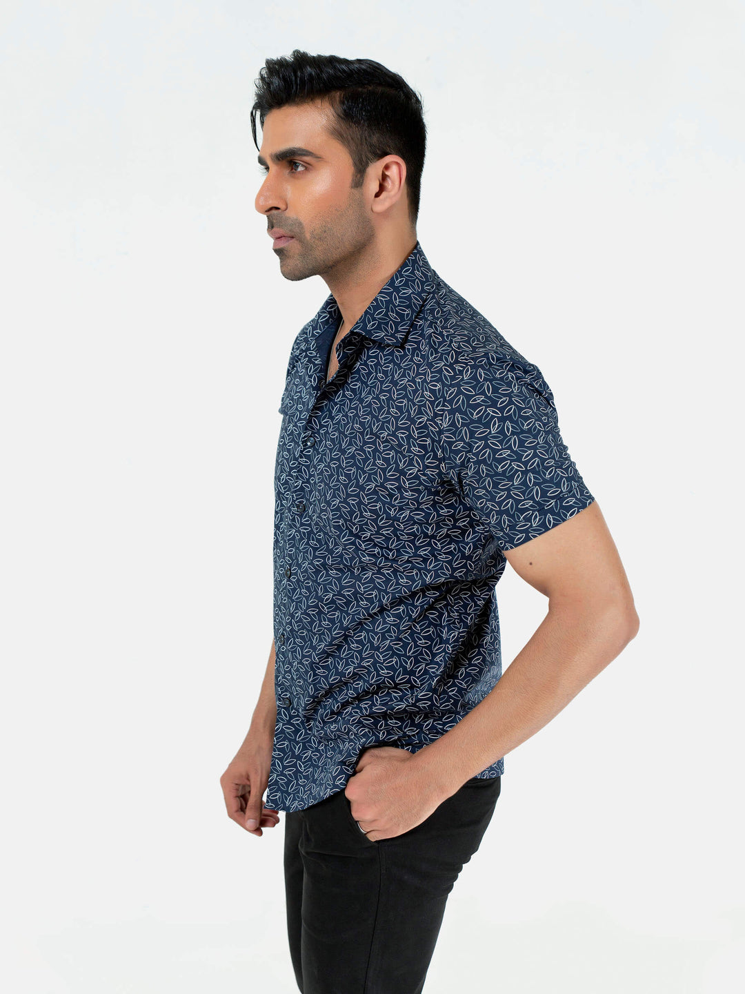 Navy Blue Printed Half Sleeve Shirt Brumano Pakistan