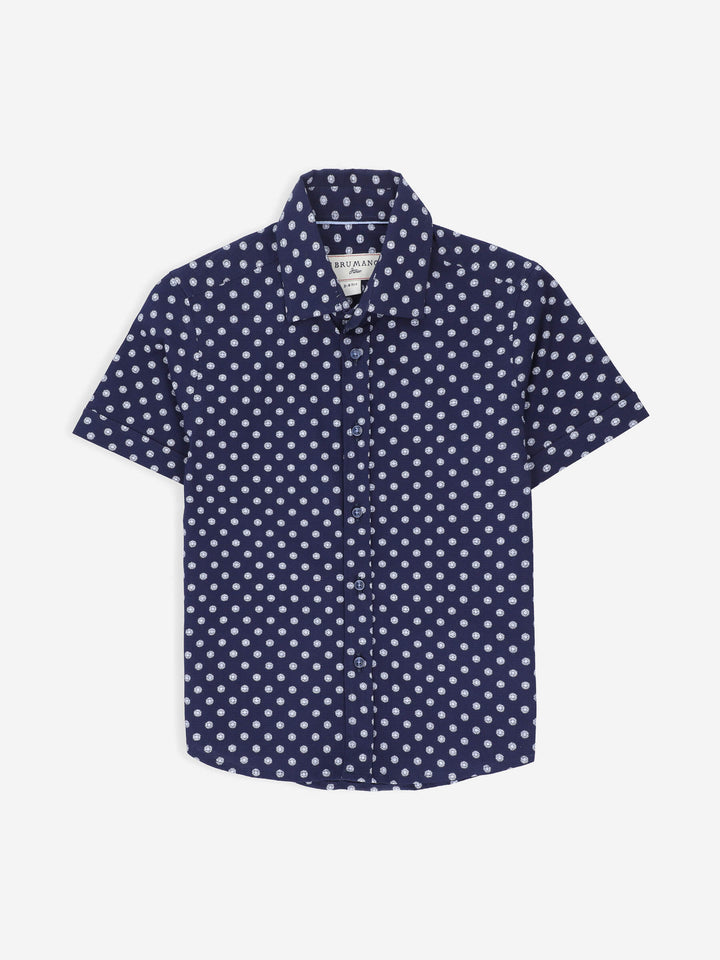 Navy Blue Printed Seersucked Short Sleeve Casual Shirt Brumano Pakistan