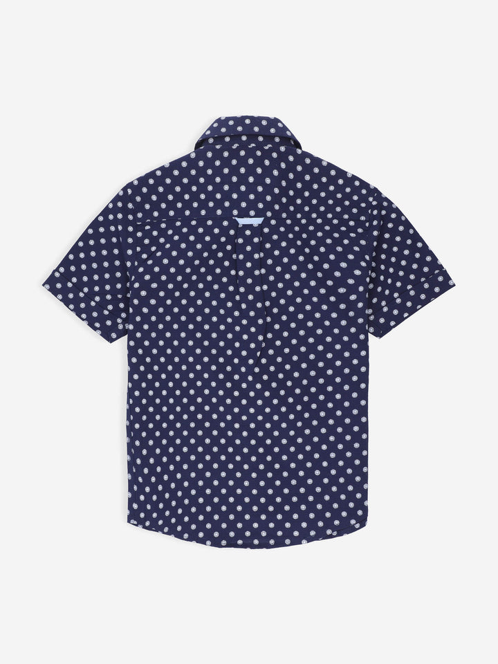 Navy Blue Printed Seersucked Short Sleeve Casual Shirt Brumano Pakistan